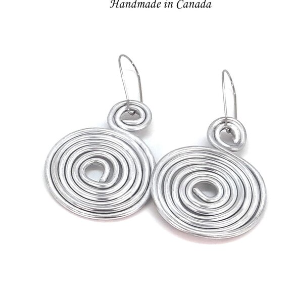 Bold Spiral Dangle Earrings Handcrafted in Canada - Picture 3 of 8